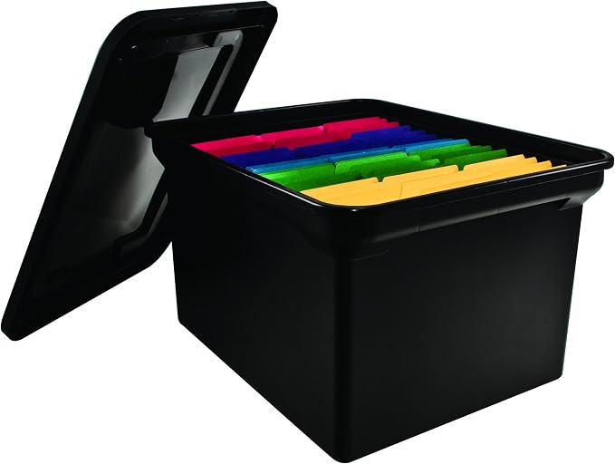 Advantus File Tote with Lid, 18 x 10.75 x 14 Inches, Black, Case of 8 (34052CT)