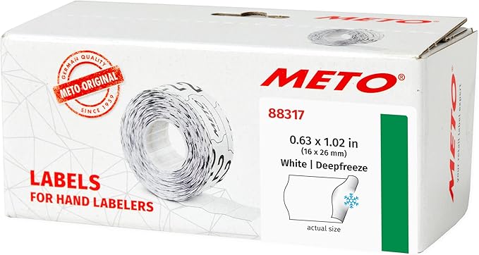Meto Price Gun Labels, White 0.63" x 1.02" (16 x 26mm), 6 Rolls for 6,000 Total, Deepfreeze Adhesive, for Meto Classic M Price Guns, Double-Line Printing (88317)