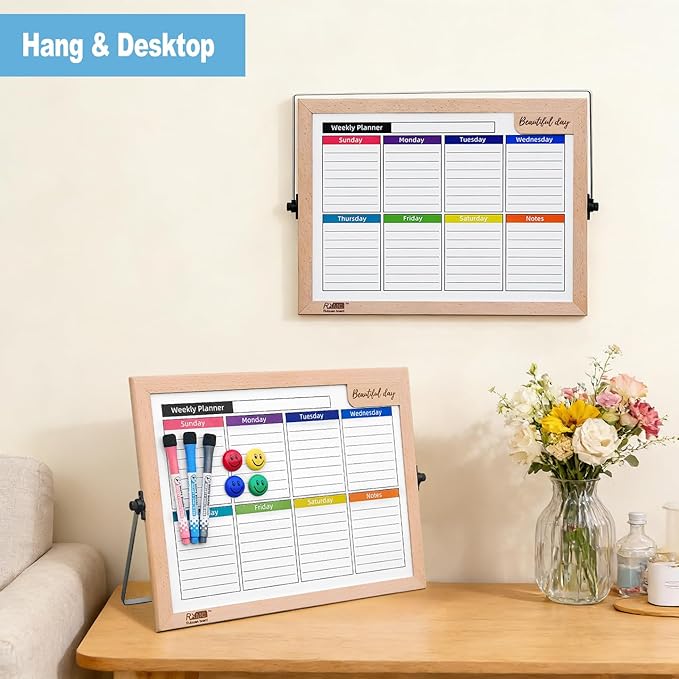 RXMC RUIXUANBOAD Desktop whiteboard 17.9x12.6 inch Magnetic Double-Sided Desktop Dry Erase Board Writing Board, Suitable for Home Office Teaching, Equipped with 3 Marker pens and 4 Magnets
