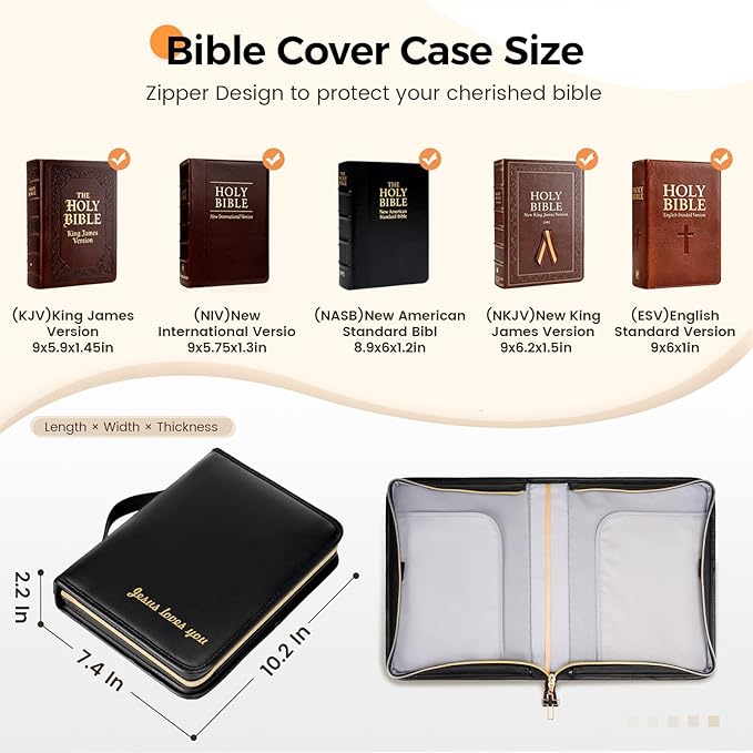 Ytonet Bible Bag with Bible Cover Case for Women, Premium PU Leather Bible Tote Bag Church Bag with Cross Zipper Design for Bible Study Supplies, Christmas Christian Gifts for Women, Black