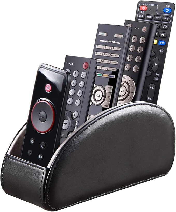 Ayunga PU Leather Remote Control Organizer for TV,DVD,Media Players,5-Tier Desktop Storage with Edge Arc Design,Space-Saving Holder for Remote Controllers(Black)