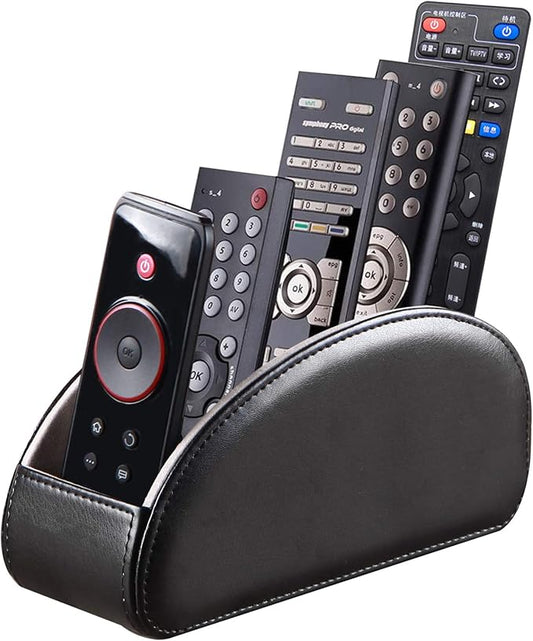 Ayunga PU Leather Remote Control Organizer for TV,DVD,Media Players,5-Tier Desktop Storage with Edge Arc Design,Space-Saving Holder for Remote Controllers(Black)