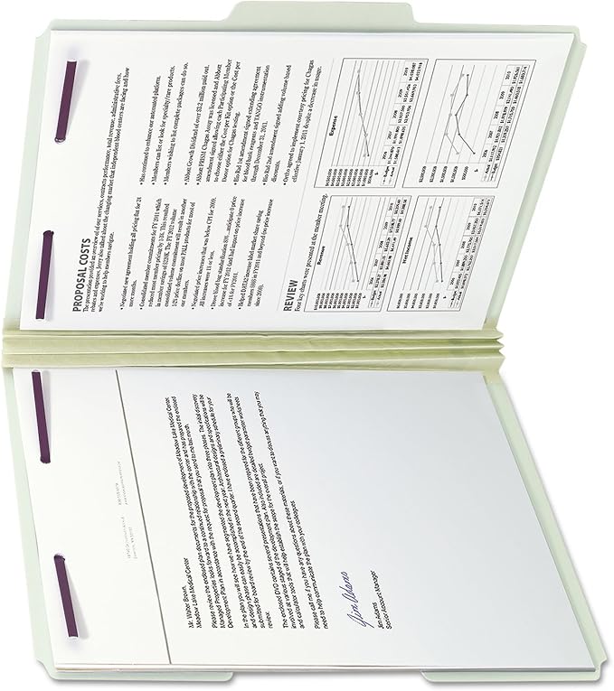Smead Pressboard Fastener File Folder with SafeSHIELD Fasteners, 2 Fasteners, 1/3-Cut Tab, 3" Expansion, Letter Size, Gray/Green, 25 per Box (14944)