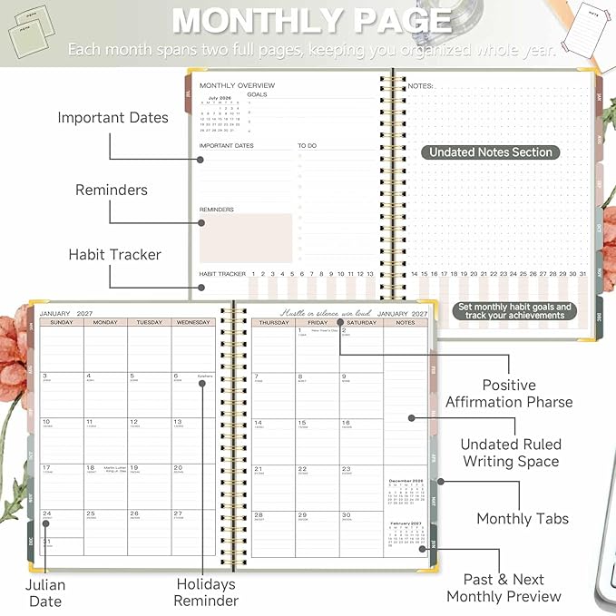 Large 2026-2027 Academic Planner, Weekly & Monthly Appointment Book from Jul. 2026 - Jun. 2027, Work & Life Daily Hourly Planner with Time Slots, A4 Agenda Organizer for School,Pastel Green,8.5" x 11"