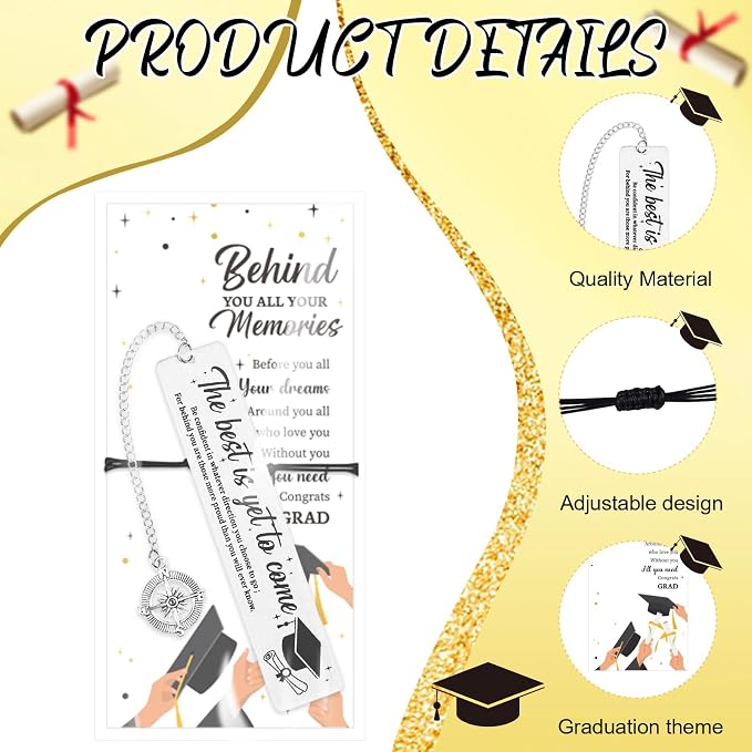 12 Sets Class of 2026 Graduation Gifts Compass Bracelets Graduation Bookmarks Inspirational Greeting Cards Graduate Party Favors Congrats Grad Gifts for College Middle High School Inspirational Gift