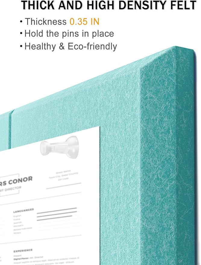 Hsurbtra Large Cork Board for Wall 36 x 24 Inch, 6 Pack Felt Bulletin Notice Board with Pushpins for Office Home School Farmhouse Wall Decor, Lake Blue