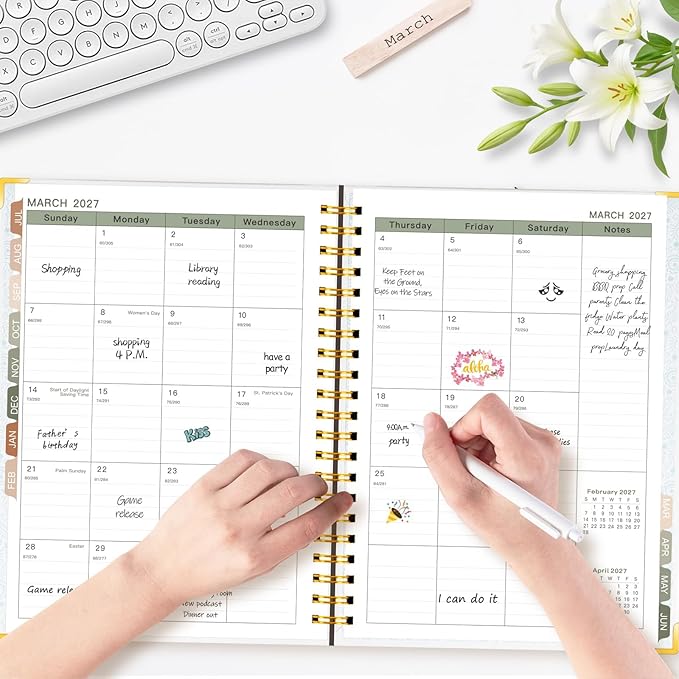 GuassLee 2026-2027 Academic Planner, Weekly and Monthly Planner from July 2026-June 2027, 8.4"x 6.1" Aesthetic Daisy Agenda Book with Back Pocket Stickers Tabs for School Office Supplies, A5 Size