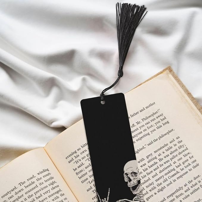 Skull Double-Sided Printed Wooden Bookmarks 5Pcs, Rock and Roll Book Accessories Birthday Presents for Men Women Presents for Book Lovers (5 Piece Set)