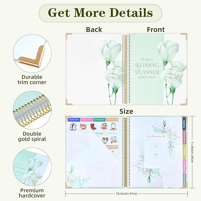 Wedding Planner Book and Organizer – 176 Pages Bridal Planning Notebook with Stickers, Checklists, Calendars & Pockets – Engagement Gift for Bride to Be & Newly Engaged Couples