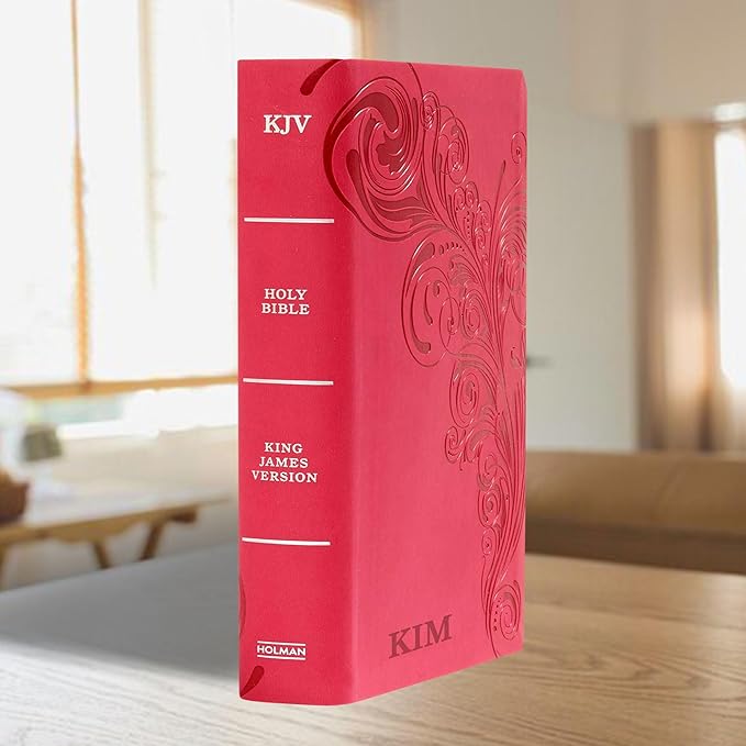 Personalized KJV Reference Bible Faux Leather Large Print Size | Custom with Name | Gift for Christian & Religious Celebrations | Pink
