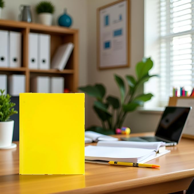 1Pcs 2Pocket Yellow Plastic Pocket Folders with Prongs,Muticolor Heavy Duty Folder Business Card Holder,Poly for School and Office, with Pockets Back to School Supplies Folders Filing Products