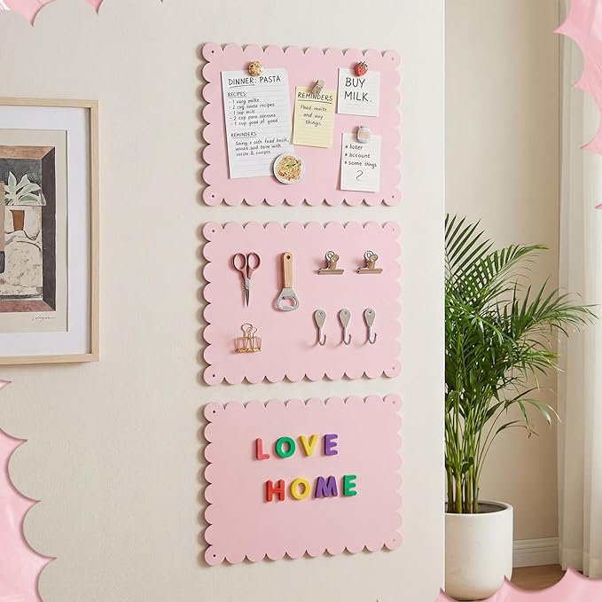 Gueevin 3pack Magnetic Board for Wall 16.1" x 13" Magnet Bulletin Board to Display Magnetic Letters, Numbers, Notes Suitable for Refrigerator, Cubicle, Cabinet, Come with Tapes and Screws(Pink)