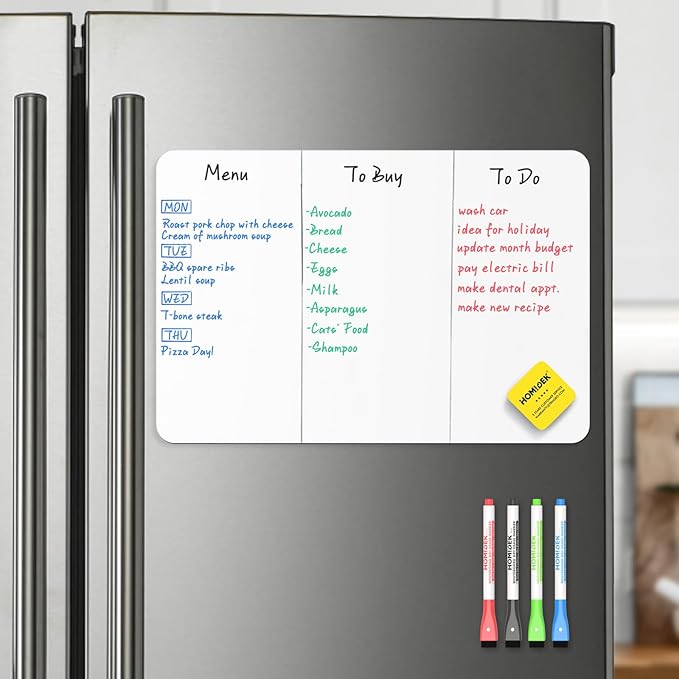 HOMiDEK Magnetic Whiteboard for Fridge, Refrigerator Dry Erase Board, Small White Board with 4 Markers and 1 Eraser, 20 x 13 Inches