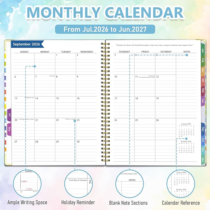 Teacher Planner 2026-2027, July 2026 to June 2027 Academic Year, 8.5" x 11" Lesson Planner Book for Teachers with Colorful Tabs, Teacher Calendar for Classroom or Homeschool, Hardcover, Color Stripe