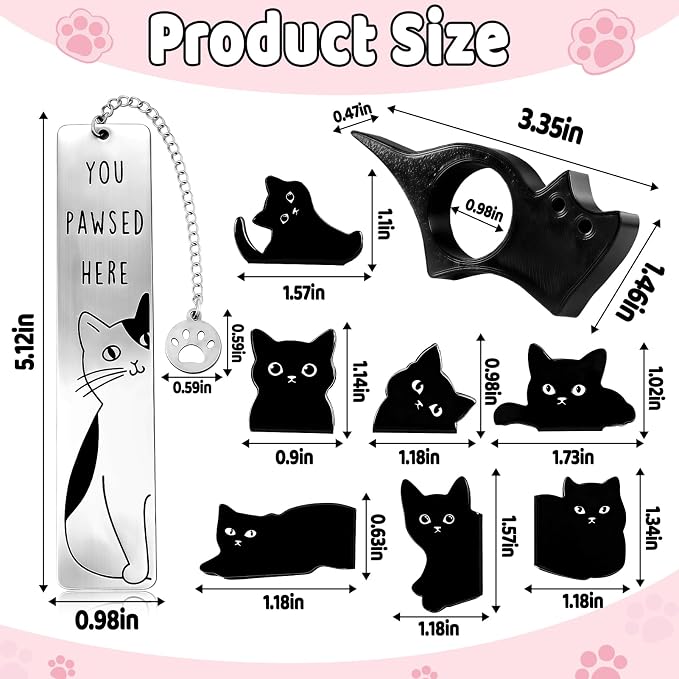 9Pcs Cat Gifts for Women Men Cute Book Page Holder Set Funny Bookmarks Bulk Cat Bookmarks for Book Lovers Cats Lover Birthday Gifts for Reader Coworker Friends Adult Cats Owner Reading Accessories