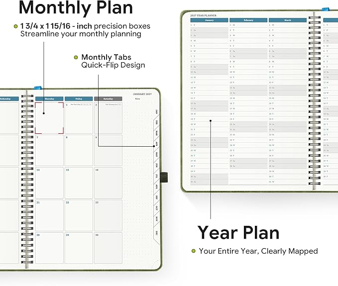 2026-2027 Planner, Daily Weekly Monthly Academic Planner, 18 Months Spiral Bound Agenda, 8.5"x11.5", Vertical Layout, Calendar Planner, Vegan Leather Soft Cover,Caramel