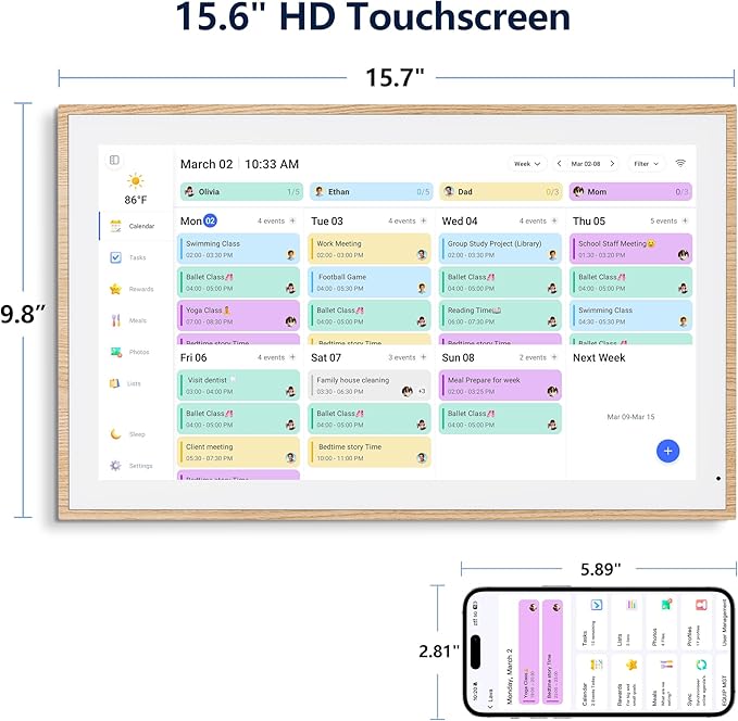 Digital Calendar, 15.6 Inch Wall Planner Electronic Calendar & Chore Chart, Smart Touchscreen Interactive Display for Family Schedules, Great for Organizing Your Routines, Wall & Desk Mountable - Best Gift for Mother's Day