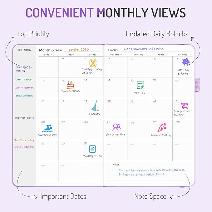 Undated Weekly Planner for 2026, Forvencer Simplified Weekly & Monthly Calendar Planner, Cute Daily Organizer Notebook, Agenda Journal to Track Goals & Tasks, Start Anytime, A5 Size, Black