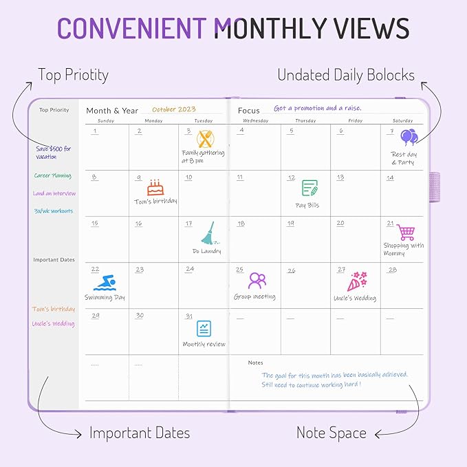 Undated Weekly Planner for 2026, Forvencer Simplified Weekly & Monthly Calendar Planner, Cute Daily Organizer Notebook, Agenda Journal to Track Goals & Tasks, Start Anytime, A5 Size, Olive Green