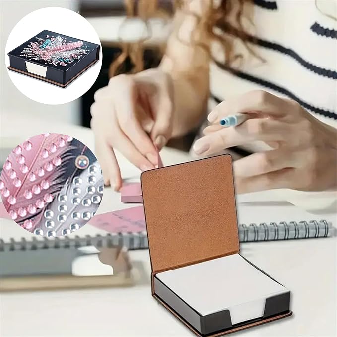 Feather Diamonds Painting Kit Note Box,Memo Paper Storage Box Diamond Art,Sticky Note Holder Diamond Art,Diamond Painting Memo Pad For Office Desk. (Feather)