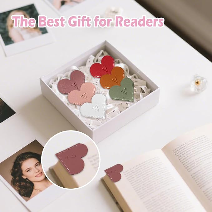2Pcs Personalized Leather Heart Bookmark with Initial, 26 Letters Custom Corner Page Book Mark for Reading Women, Book Lovers, Teachers, Students, Cute Book Accessories Gifts(White+Pink, L)