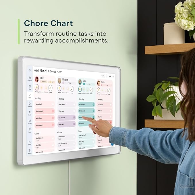 Skylight Calendar Max: 27-Inch Smart Digital Calendar & Chore Chart, Family Organizer with Interactive Touchscreen Display with NA Adapter, Aluminum Metal Shadowbox