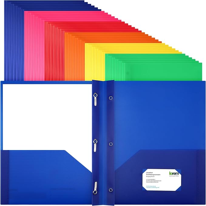 Cholemy 104 Packs Pocket Folders with Prongs Heavy Duty Plastic Folder with Business Card Slot 3 Prong Fasteners for School Office (Vivid)