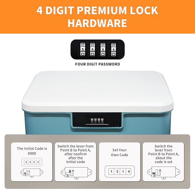 Saim Combination Lockable Storage Box, 4.2 Gallon Heavy-Duty Plastic Storage Container Bin for Office, Home, Dorm Organizer for Documents, Valuables & Supplies, Item Organizer 16 Liter (Blue)