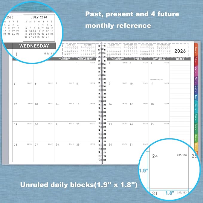 2026-2027 Monthly Planner - 2026-2027 Planner/Calendar - JUL 2026 - DEC 2027, 18-Month Planner with Tabs & Pocket & Label, Contacts and Passwords, 9" x 11", Thick Paper, Twin-Wire Binding - Grey by Artfan
