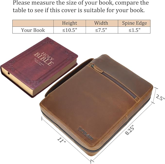 Polare Full Grain Leather Bible Cover Church Bag Bible Protective Book Holder Carrying Case Folder Organizer Portfolio for Men and Women (Light Brown)