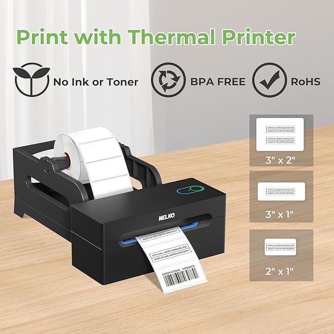 Nelko Genuine 3" x 2" Direct Thermal Label, Self-Adhesive Barcode Labels Compatible with Nelko PL70E Label Printers, No BPA & BPS, 1000 Labels (Commercial Grade)