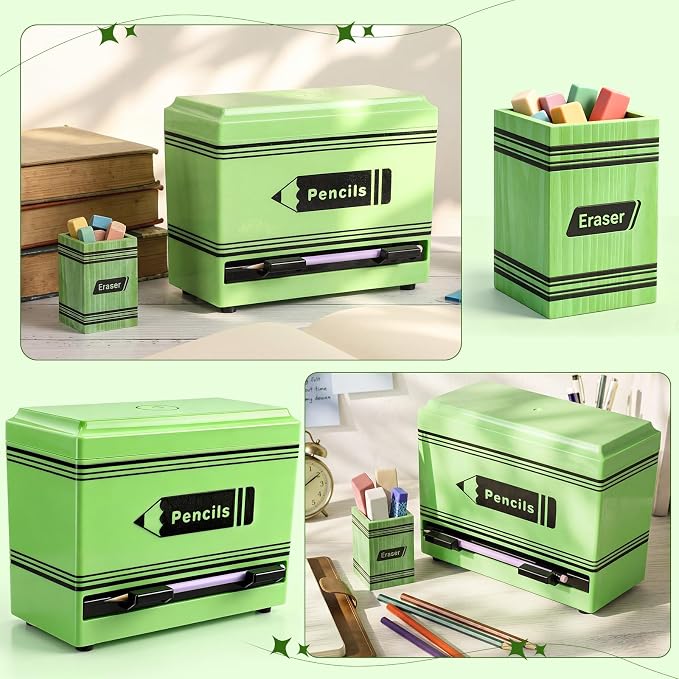Gueevin 2pcs Pencil Dispenser for Classroom, Fun Desk Organizer with Eraser Holder, Interactive Pencil Storage for Teachers, Students & Homeschool Desk Organizer, Back to School Supplies(Green)