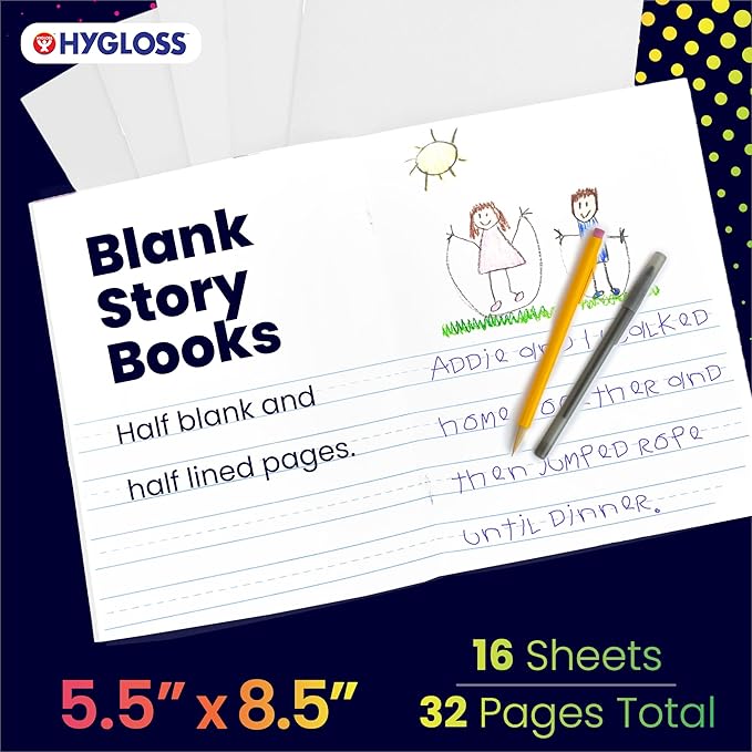 Hygloss Half Blank Books for Kids to Write Stories and Illustrate – Bulk 100 Pack – 5.5" x 8.5" A5 – Small Primary Journal for Grades K-2, Preschool/Kindergarten Notebook with Picture Space – 24 Pages