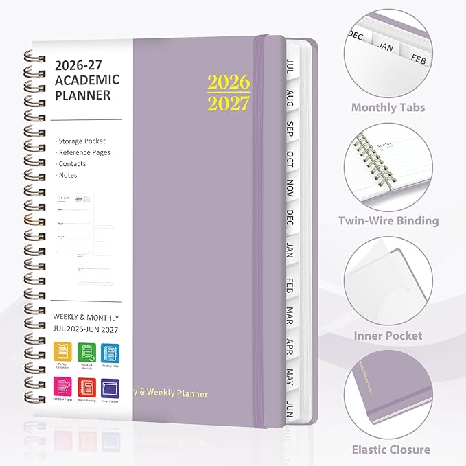 Planner 2026-2027, Weekly and Monthly Academic Planner, July 2026 - June 2027, Hardcover Calendar Agenda Book for School Year Planning, School Supplies for Teacher and Student, A5(6.3'' x 8.5'')
