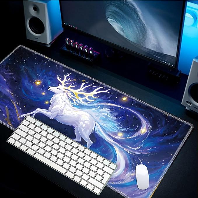 Mouse Pad Gaming Mousepad 31.5x11.8 Inch XXL Large + Coasters,Desk Mat with Stitched Edges, Non-Slip Rubber Base, Thick Mouse Pad for Computer, Laptop, Office & Home - Colorful Deer