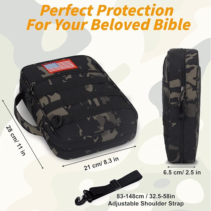 ATRIPACK Tactical Bible Cover For Men,Large Bible Case With Shoulder Strap,Water-Resistant Book cover With Handle,Multi-Functional Carrying Bible Holder Bag For Church,Study,Spiritual