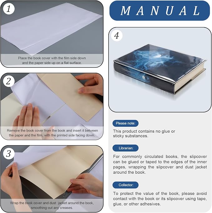 20 Pcs Fold-On Archival Book Jacket Center-Slit Books Dust Jacket Covers Clear Archival Book Cover Protector for Librarian Collector (9.5" H X 20" L)