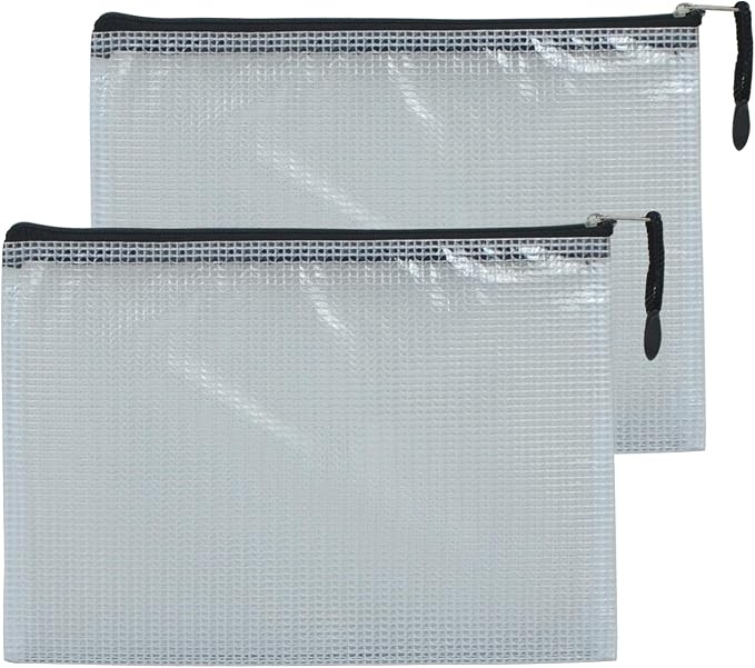 2 PCS Mesh Zipper Pouch Bags, Plastic Water-Resistant File Bags, for Office, School, Board Game, Puzzles, Travel Accessories, and Home Organization (Black, 9.25 x 6.5 in)