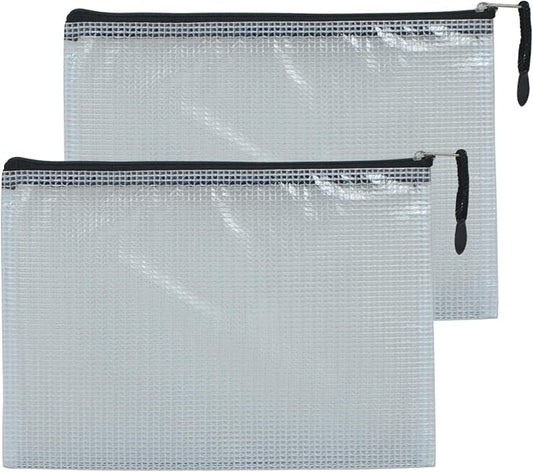 2 PCS Mesh Zipper Pouch Bags, Plastic Water-Resistant File Bags, for Office, School, Board Game, Puzzles, Travel Accessories, and Home Organization (Black, 9.25 x 6.5 in)