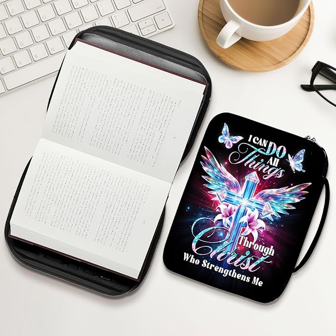 Bible Cover with Handles, Zippered Bible Carrying Case for Women and Girls, Bible Bag Portable, Covers for Bible, Gifts for Christmas Christian