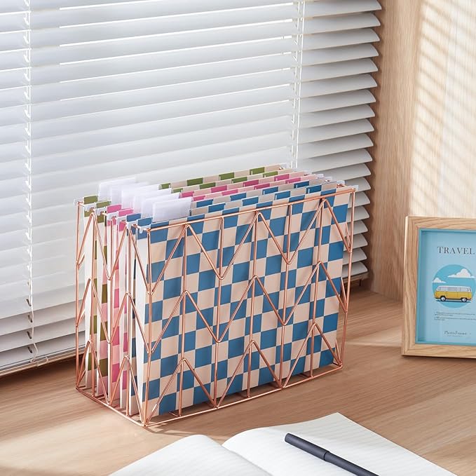 Y YOMA 6 Pack Decorative Hanging File Folders Letter Size Checkerboard Hanging Folder Pretty File Folder Organizer for Filing Cabinet Office Home with 1/5-Cut Adjustable Tabs, Peaceful Color