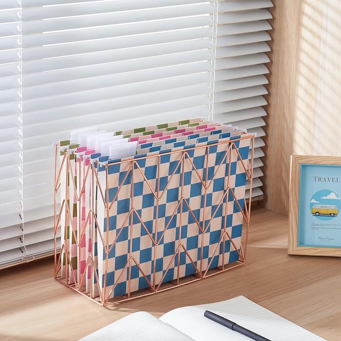 Y YOMA 6 Pack Decorative Hanging File Folders Letter Size Checkerboard Hanging Folder Pretty File Folder Organizer for Filing Cabinet Office Home with 1/5-Cut Adjustable Tabs, Peaceful Color