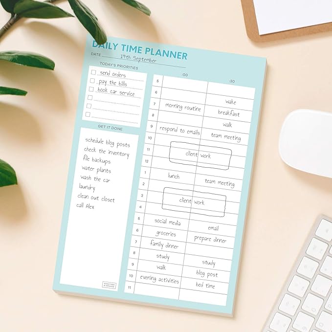 Sweetzer & Orange Time Block Planner. Undated Organizer To Do List Notepad. 7x10” Day Scheduler Productivity Task Pad. Checklist Diary, Work Journal, Appointment Pad, Daily To Do List Daybook
