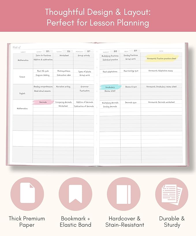 Lamare Teacher Planner 2026-2027 – Hardcover Undated Planner & Lesson Planner Book for Teachers with Class Schedule, Student Info & Weekly Planning - 8x11"