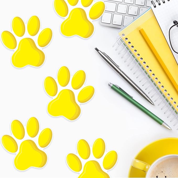 Junkin 60 Pcs Mini Paw Prints Cutouts Accents Bulletin Board Patrol Table Decorations Wall Decal Poster for Kids Educational School Home Party Supplies(Yellow)