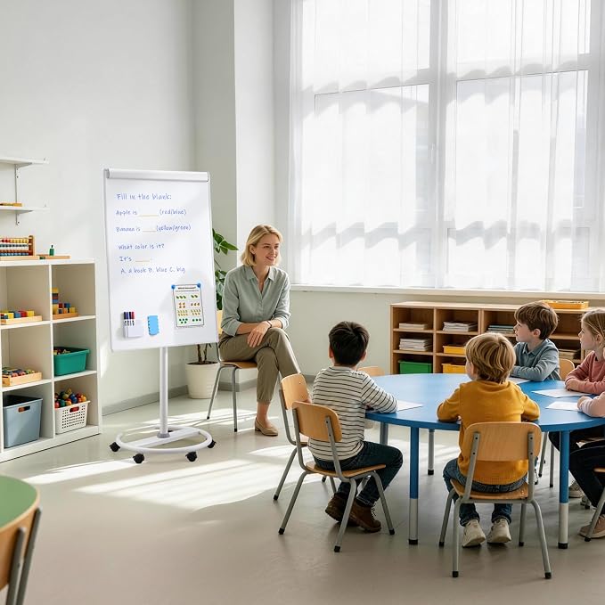 MAKELLO Rolling Whiteboard, Height Adjustable Dry Erase Board on Wheels, Mobile White Board for Office School Classroom Home Restaurant, Aluminum Frame, 40x26 in
