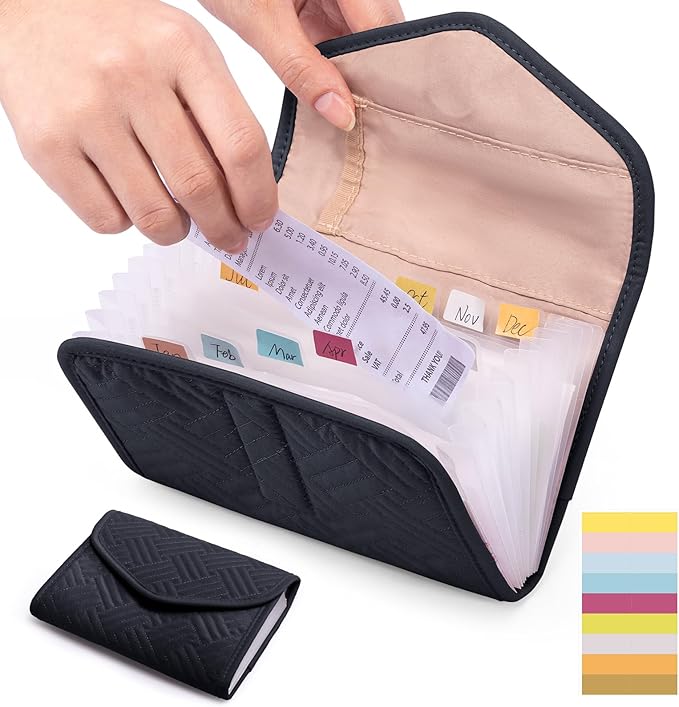 Fabric Receipt Organizer 7X5 - Receipt Holder 12 Pockets - Money Organizer - Elegant Receipt Holder - Coupon Holder - Cash Organizer - Envelope Organizer - Small Accordion File Organizer
