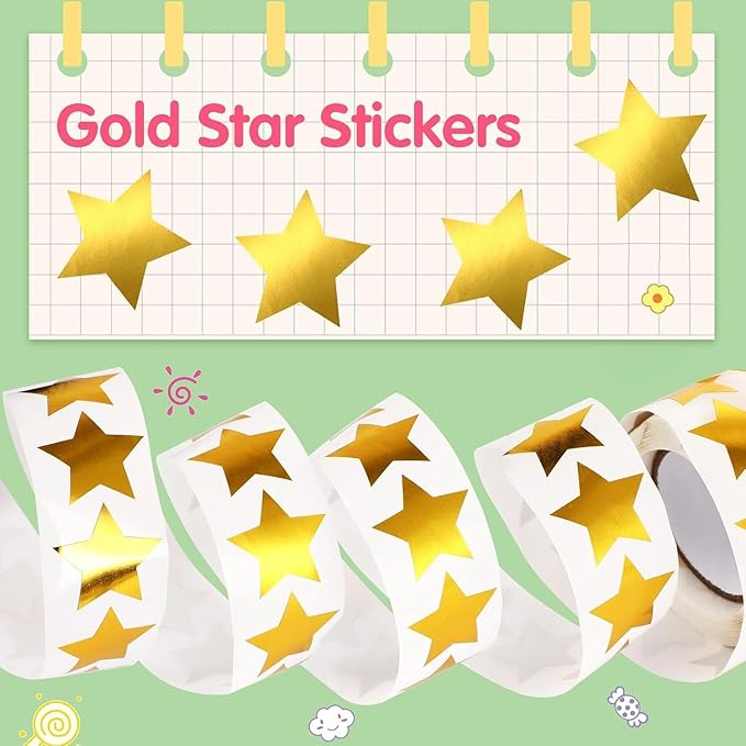 SANNIX Gold Star Stickers,1000Pcs Gold Star Stickers for Kids Reward Self Adhesive Metallic Foil Labels 1 Inch Stars Sticker for DIY Crafts Classroom Teachers Supplies