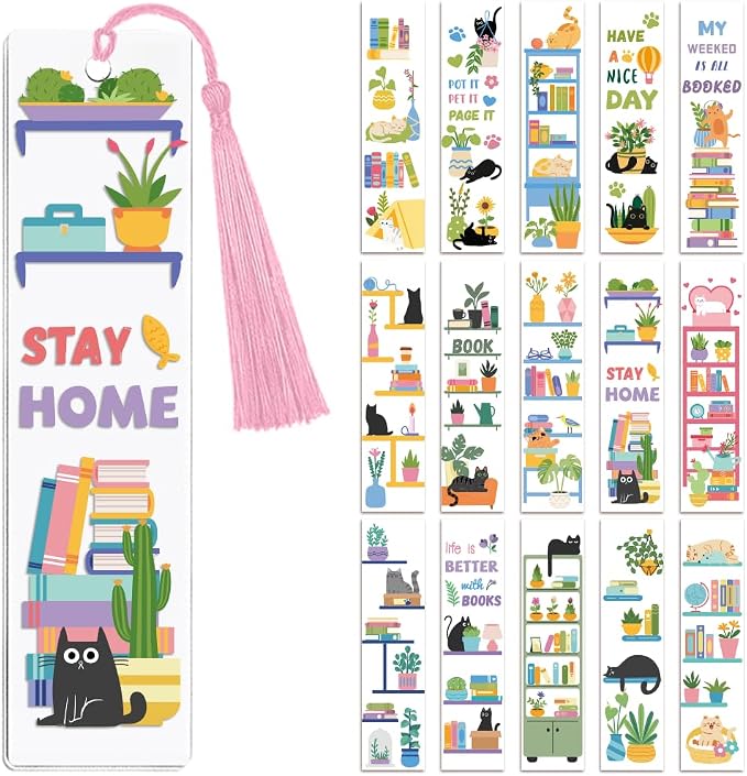 Peacoblue 30pcs UV DTF Bookmarks Transfer Stickers Wraps Bookshelves and Green Plants for Women Men Reading, Waterproof Bookmarkers Decal(No Blank Bookmarks) for Acrylic Plastic Metal Blank Bookmark