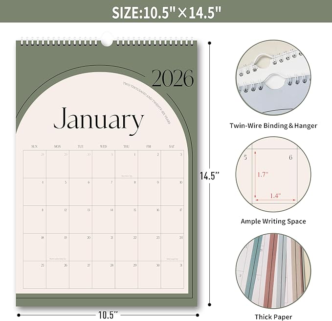 Aesthetic 2026-2027 Wall Calendar - 18 Monthly Calendar from January 2026 to June 2027, 14.5" x 10.5", Modern Vertical Wall Hanging Calendar for Organizing & Planning